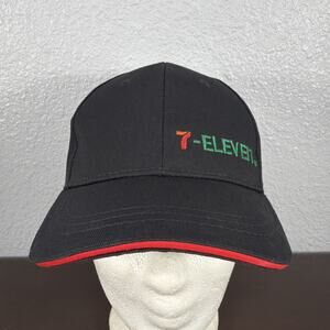 Vintage 7-Eleven 7-11 Logo Black Baseball Employee Hat Adjustable Strap Back EUC